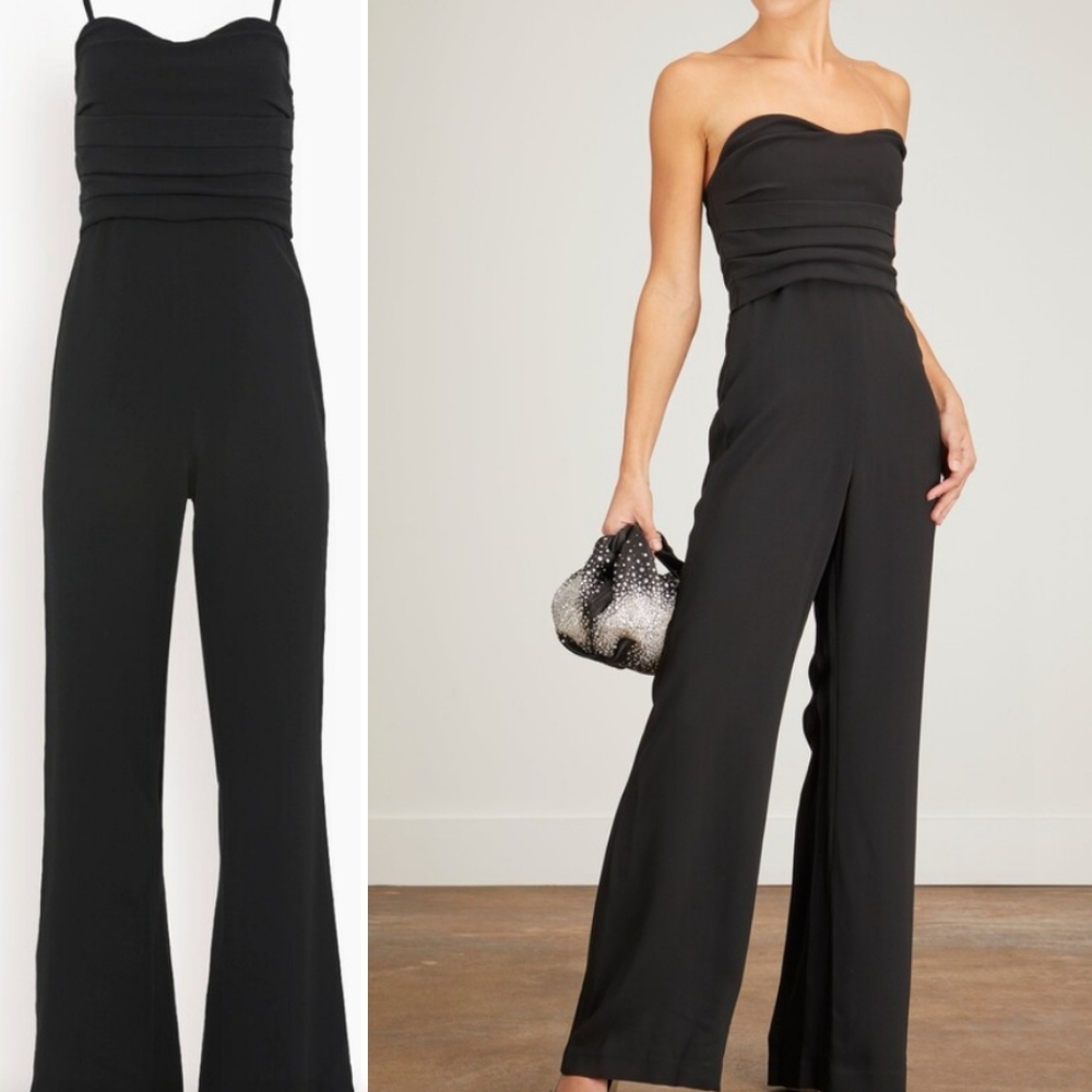 Jonathan Simkhai Rebecca Crepe Bodice Bustier Black Wide Leg Jumpsuit Size 4